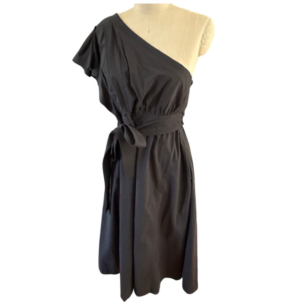 Madewell Ruffled One-Shoulder Midi Dress in Black Size 14 NEW NWOT